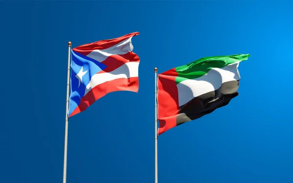 Porto Riko Bae Birleşik Arap Emirlikleri Nin Güzel Ulusal Bayrakları — Stok fotoğraf