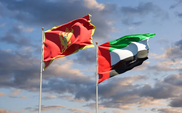 Beautiful National State Flags Montenegro Uae United Arab Emirates Together — Stock Photo, Image