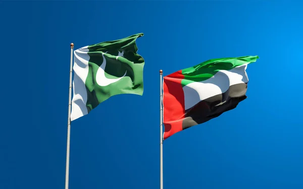 Bellissime Bandiere Nazionali Stato Del Pakistan Degli Emirati Arabi Uniti — Foto Stock