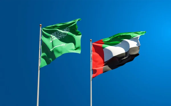 Bellissime Bandiere Nazionali Stato Arabia Saudita Emirati Arabi Uniti Insieme — Foto Stock