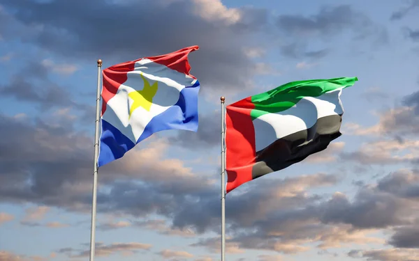 Krásné Národní Vlajky Saba Sae Spojené Arabské Emiráty Společně Pozadí — Stock fotografie