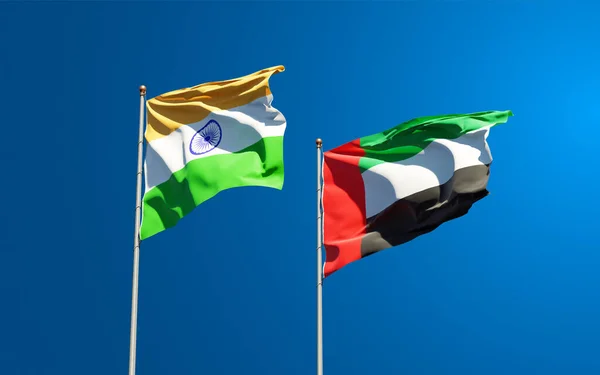 Beautiful National State Flags India Uae United Arab Emirates Together — Stock Photo, Image