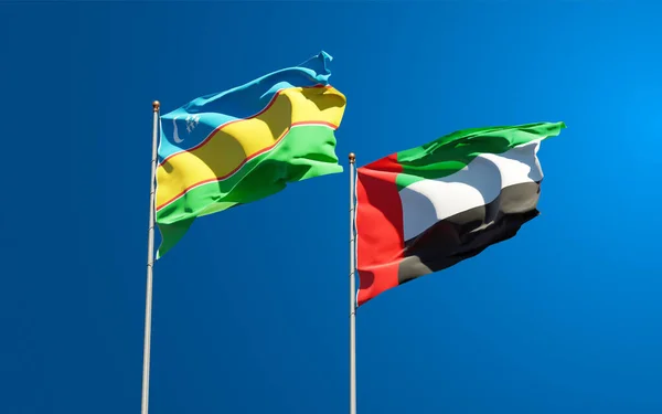 Όμορφες Εθνικές Σημαίες Του Καρακαλπάκσταν Και Των Ηνωμένων Αραβικών Εμιράτων — Φωτογραφία Αρχείου