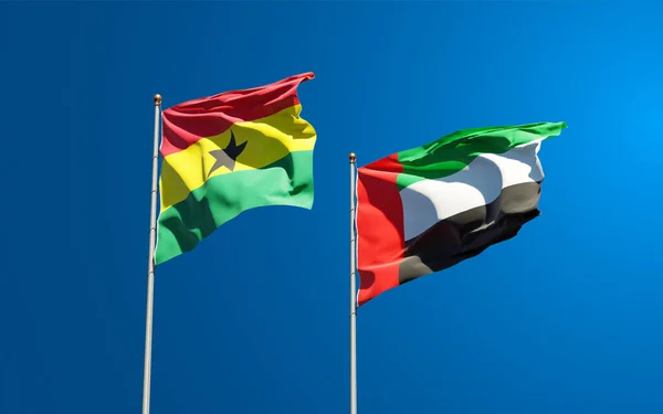 Schöne Nationalflaggen Von Ghana Und Den Vereinigten Arabischen Emiraten Zusammen — Stockfoto