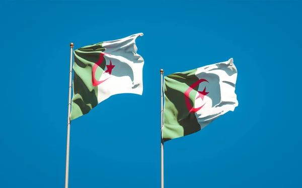 Gyönyörű Nemzeti Zászlók Algéria Algéria Együtt Hátterében Művészeti Koncepció — Stock Fotó