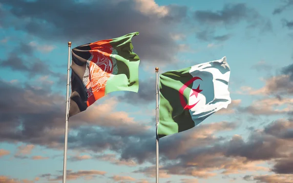 Belas Bandeiras Nacionais Estado Argélia Afeganistão Juntas Fundo Céu Conceito — Fotografia de Stock