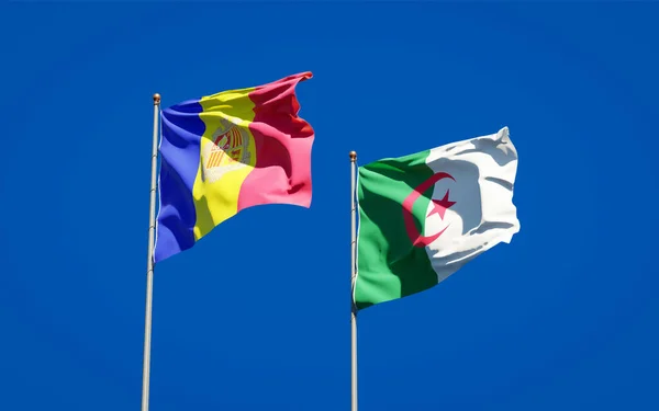 Cezayir Andorra Nın Güzel Ulusal Bayrakları Gökyüzü Arka Planında Birlikte — Stok fotoğraf