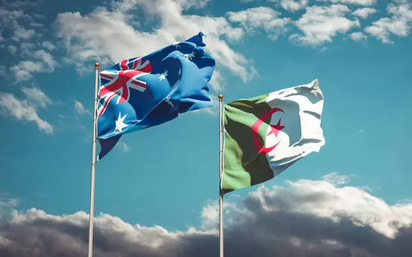 Prachtige Nationale Staatsvlaggen Van Algerije Australië Samen Achtergrond Kunstwerkconcept — Stockfoto