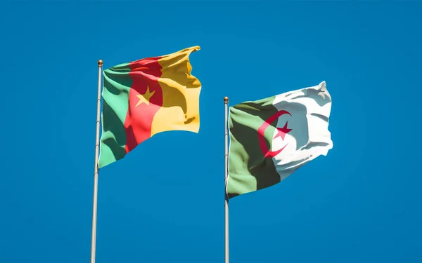 Hermosas Banderas Nacionales Argelia Camerún Juntas Fondo Del Cielo Concepto —  Fotos de Stock