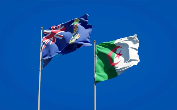 アルジェリアとケイマン諸島の美しい国旗が空を背景に一緒に描かれています 3Dアートワークコンセプト — ストック写真