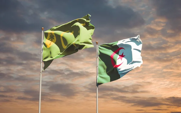 Beautiful National State Flags Algeria Cocos Island Together Sky Background — Stock Photo, Image