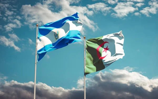 Belas Bandeiras Nacionais Argélia Salvador Juntas Fundo Céu Conceito Arte — Fotografia de Stock