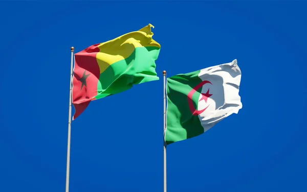 Красивые Национальные Государственные Флаги Алжира Гвинеи Бисау Вместе Фоне Неба — стоковое фото
