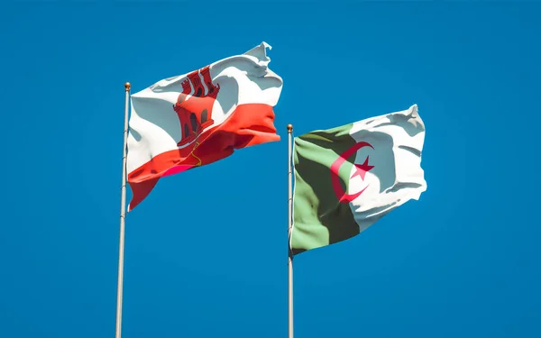 Smukke Nationalstatslige Flag Gibraltar Algeriet Sammen Himlen Baggrund Kunstværk Koncept - Stock-foto