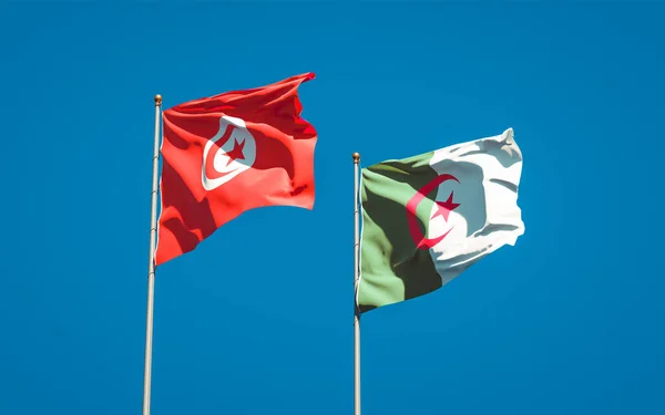 Gyönyörű Nemzeti Zászlók Tunézia Algéria Együtt Hátterében Művészeti Koncepció — Stock Fotó