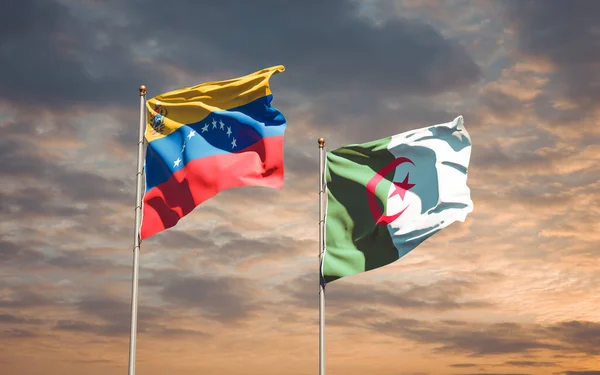 Prachtige Nationale Staatsvlaggen Van Venezuela Algerije Samen Achtergrond Kunstwerkconcept — Stockfoto