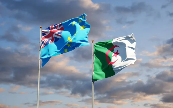 Belas Bandeiras Estatais Nacionais Tuvalu Argélia Juntas Fundo Céu Conceito — Fotografia de Stock