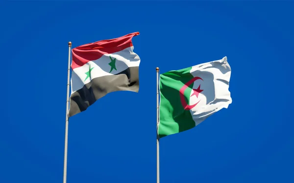 Belle Bandiere Stato Nazionali Siria Algeria Insieme Sullo Sfondo Del — Foto Stock