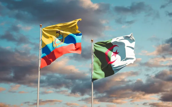 Vackra Nationella Flaggor Ecuador Och Algeriet Tillsammans Himlen Bakgrund Konstverkskoncept — Stockfoto