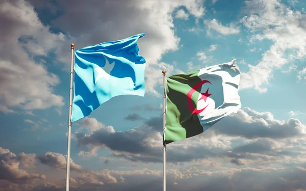 Prachtige Nationale Staatsvlaggen Van Somalië Algerije Samen Achtergrond Kunstwerkconcept — Stockfoto