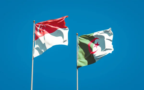 Prachtige Nationale Vlaggen Van Singapore Algerije Samen Achtergrond Kunstwerkconcept — Stockfoto