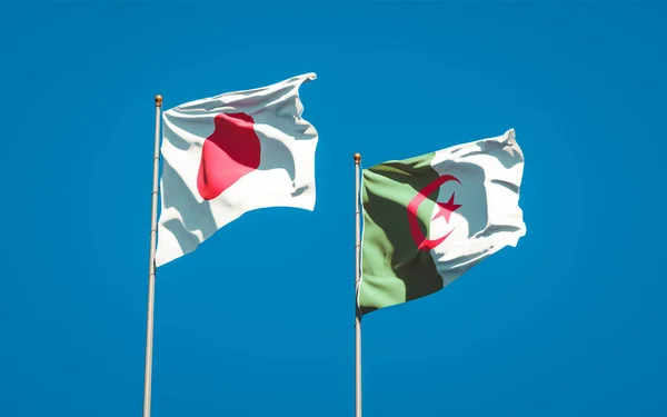 Vackra Nationalstatsflaggor Japan Och Algeriet Tillsammans Himlen Bakgrund Konstverkskoncept — Stockfoto