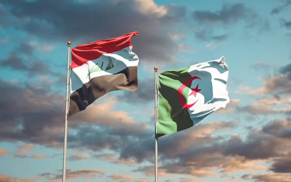 Prachtige Nationale Staatsvlaggen Van Irak Algerije Samen Achtergrond Kunstwerkconcept — Stockfoto