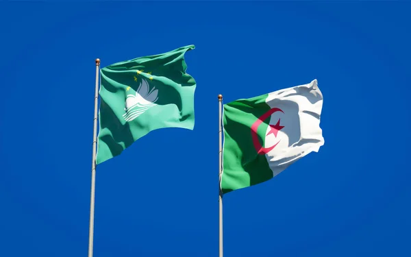 Gyönyörű Nemzeti Zászlók Makaó Algéria Együtt Hátterében Művészeti Koncepció — Stock Fotó