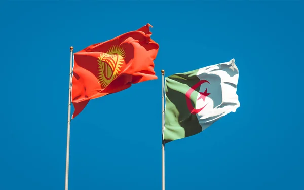 Beautiful National State Flags Kyrgyzstan Algeria Together Sky Background Artwork — Stock Photo, Image