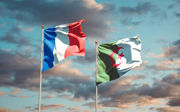 Prachtige Nationale Vlaggen Van Frankrijk Algerije Samen Achtergrond Kunstwerkconcept — Stockfoto