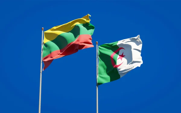 Hermosas Banderas Nacionales Lituania Argelia Juntas Fondo Del Cielo Concepto — Foto de Stock