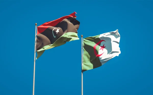 Beautiful National State Flags Libya Algeria Together Sky Background Artwork — Stock Photo, Image