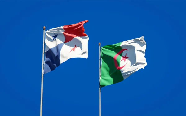 Belle Bandiere Nazionali Stato Panama Algeria Insieme Sullo Sfondo Del — Foto Stock