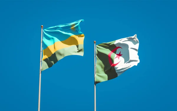 Beautiful National State Flags Rwanda Algeria Together Sky Background Artwork — Stock Photo, Image