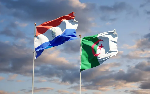 Prachtige Nationale Vlaggen Van Paraguay Algerije Samen Achtergrond Kunstwerkconcept — Stockfoto