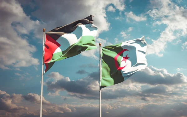 Beautiful National State Flags Palestine Algeria Together Sky Background Artwork — Stock Photo, Image