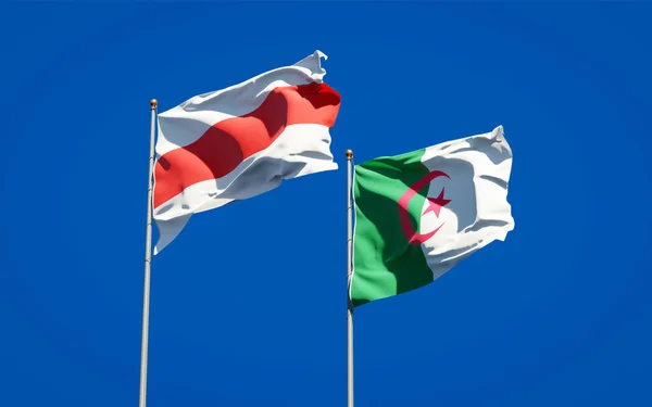 Krásné Národní Vlajky Nového Běloruska Alžírska Společně Pozadí Oblohy Koncept — Stock fotografie