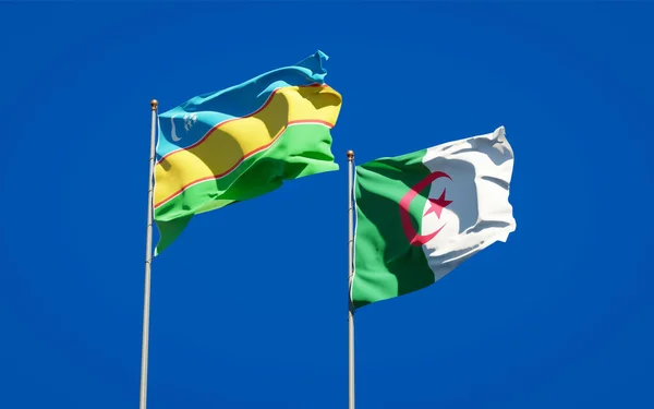 Prachtige Nationale Staatsvlaggen Van Karakalpakstan Algerije Samen Achtergrond Kunstwerkconcept — Stockfoto