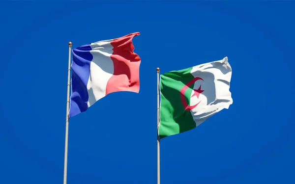 Gyönyörű Nemzeti Zászlók Franciaország Algéria Együtt Hátterében Művészeti Koncepció — Stock Fotó