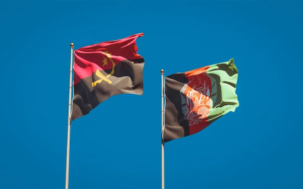 Beautiful National State Flags Afghanistan Angola Together Sky Background Artwork — Stock Photo, Image