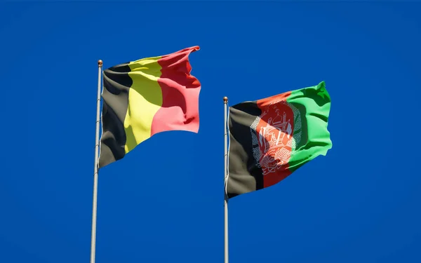 Beautiful National State Flags Afghanistan Belgium Together Sky Background Artwork — Stock Photo, Image