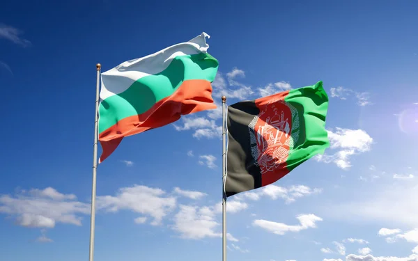 Beautiful National State Flags Afghanistan Bulgaria Together Sky Background Artwork — Stock Photo, Image