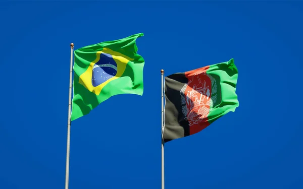 Hermosas Banderas Estatales Nacionales Afganistán Brasil Juntas Fondo Del Cielo — Foto de Stock