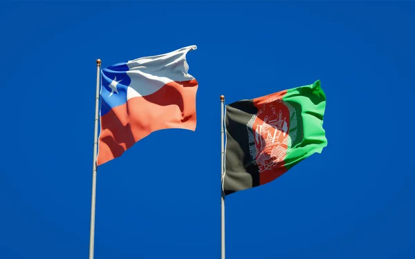 Hermosas Banderas Estatales Nacionales Afganistán Chile Juntas Fondo Del Cielo —  Fotos de Stock