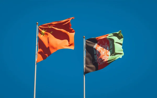 Hermosas Banderas Estatales Nacionales Afganistán China Juntas Fondo Del Cielo —  Fotos de Stock