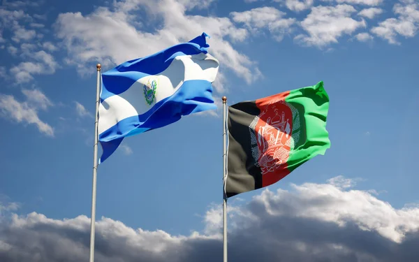 Beautiful National State Flags Afghanistan Salvador Together Sky Background Artwork — Stock Photo, Image