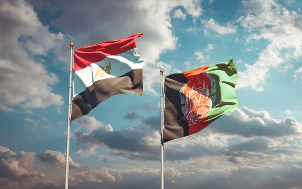 Belle Bandiere Nazionali Stato Egitto Afghanistan Insieme Sullo Sfondo Del — Foto Stock