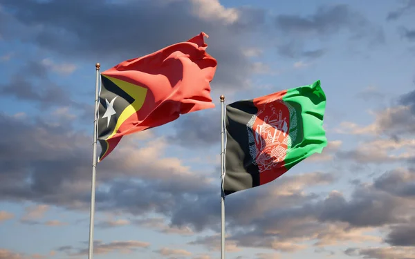 Beaux Drapeaux État Nationaux Timor Oriental Afghanistan Ensemble Fond Ciel — Photo