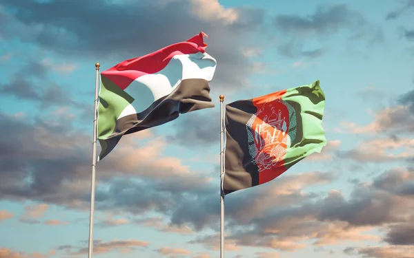 Vackra Nationella Flaggor Sudan Och Afghanistan Tillsammans Himlen Bakgrund Konstverkskoncept — Stockfoto