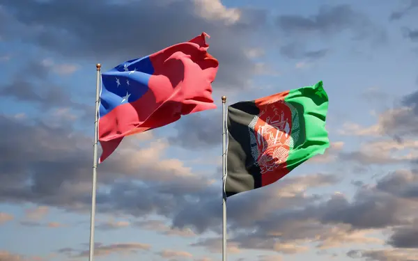 Beautiful National State Flags Samoa Afghanistan Together Sky Background Artwork — Stock Photo, Image